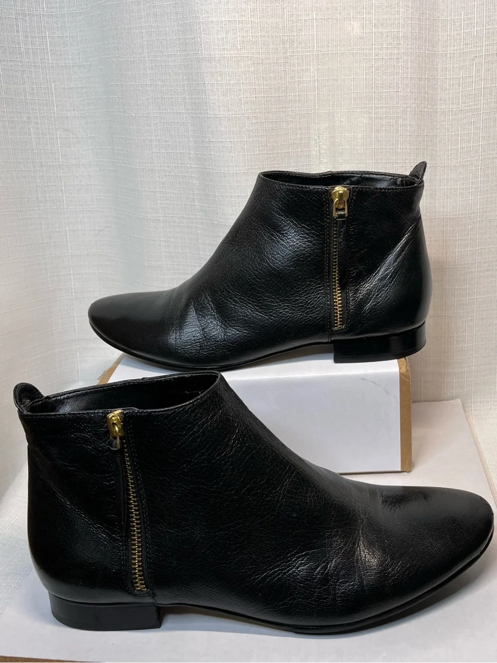 COLE HAAN GRAND.OS Soft Pebbled Leather Boots w/ Sleek Almond Toe & Low Heel